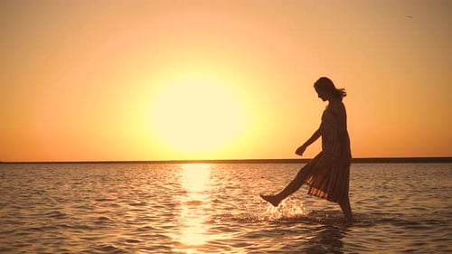 Walking Through Shallow Water At The Beach