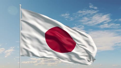 Realistic Japanese Flag Waving in the Wind