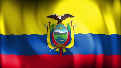 Ecuador Flag Waving Loop Animation with National Coat of Arms