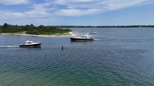 Aerial view of boats near coastline, United States.