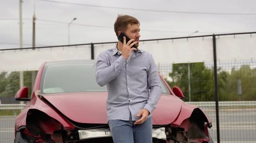 Man Talking on Phone After Car Accident