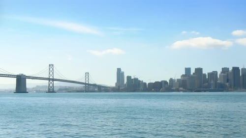 San Francisco panorama basking in summer sunlight over Golden Gate Bridge and bay