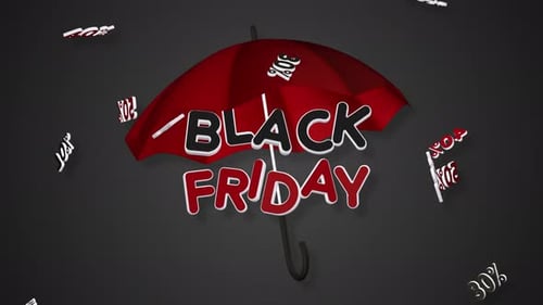 Animated Red Umbrella with Falling Discount Percentages for Black Friday Sale