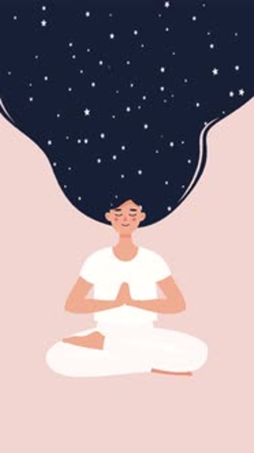 Animated Illustration of Meditating Person with Starry Hair