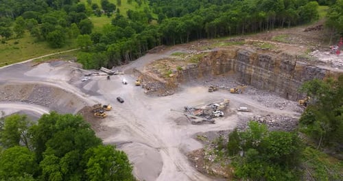 Industrial Gravel Quarry Open Pit Mining Site of Limestone Materials Extraction for Construction
