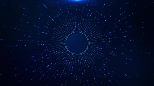 Digital futuristic tunnel travel in time space at high speed, neon particle lines dots. High-tech wa