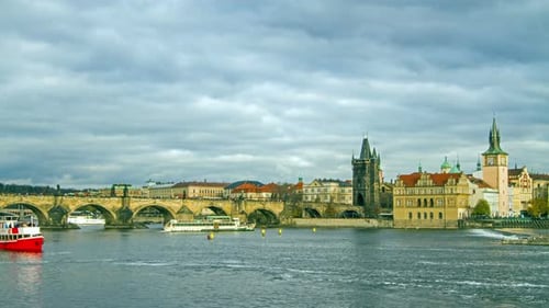 Timelapse Of Prague Skyline At Daytime. Czech Republic, Europe