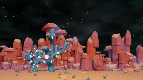 Alien landscape with rocks and trees