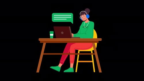 Flat Design Person Typing on Laptop with Speech Bubble