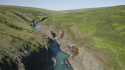 Scenic View Of Stuðlagil Canyon In Iceland - aerial drone shot