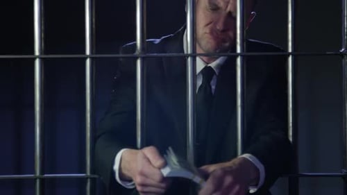 Man Holding Money Behind Bars