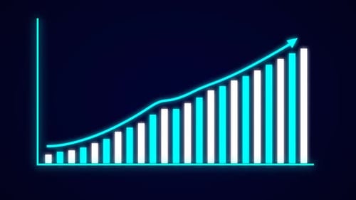 Animated Neon Bar Growth Chart with Rising Line