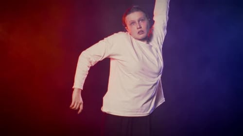 Caucasian Woman Dancer Rehearsing in Dance Studio Portrait of Female Student Slow Motion Shot with