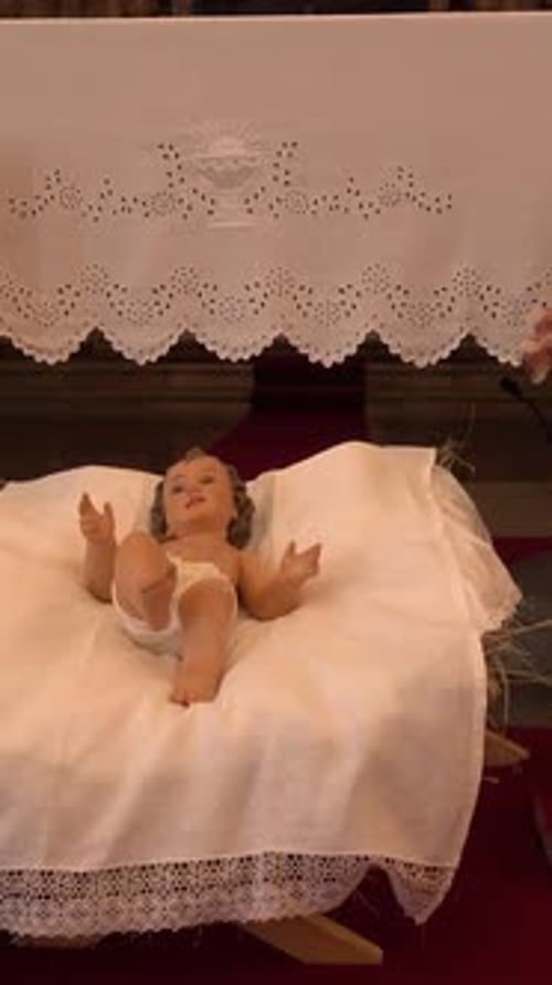 Vertical Video of Jesus in Manger on Church