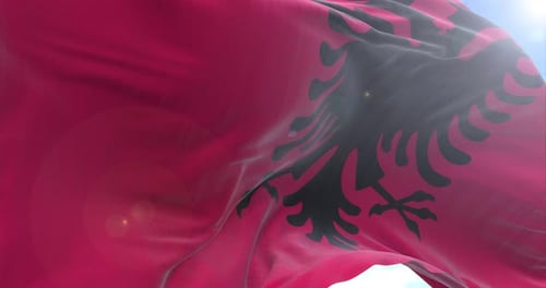 Realistic 3D Flag of Albania Waving in the Wind