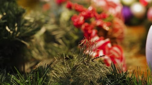 Festive Christmas Garland with Red Berries and Ribbon