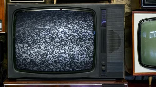 Vintage Television Displaying Static Noise, Retro Technology