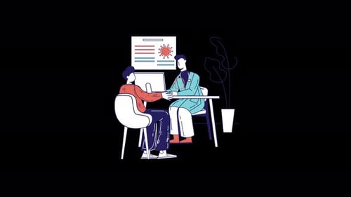 Two individuals discussing healthcare in a modern setting