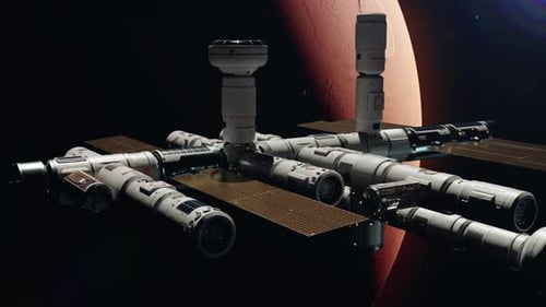 the world's first space station orbiting mars. the concept of near-future space technology