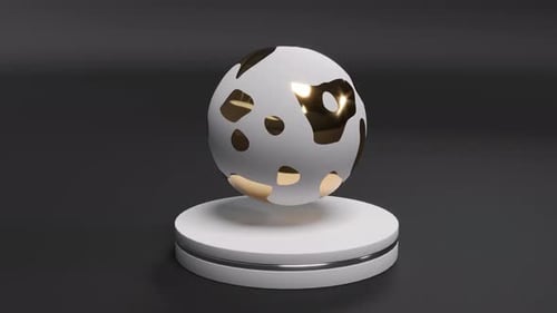 Rotating Gold and White Abstract Sphere on Pedestal