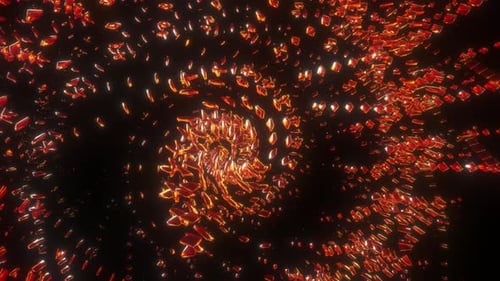 Dynamic Spiral of Glowing Red-Orange Particles