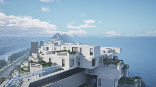 Un jardín verde en la azotea de un edificio moderno