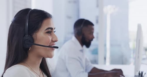 4k video footage of two work colleagues in their call center office