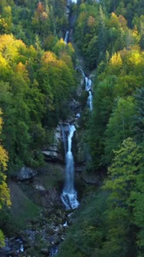 Cachoeiras majestosas fluindo graciosamente por florestas verdes exuberantes: uma maravilha da natureza