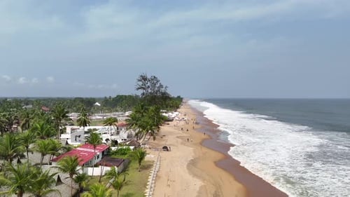 Aerial video over Grand Bassam Ivory Coast, on a sunny day.