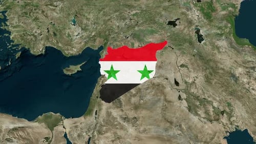 World Map Zoom to Syria Country and Flag Animation