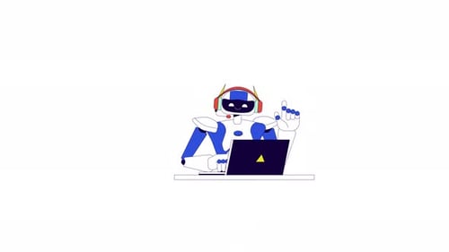 Robot working on laptop line 2D character animation