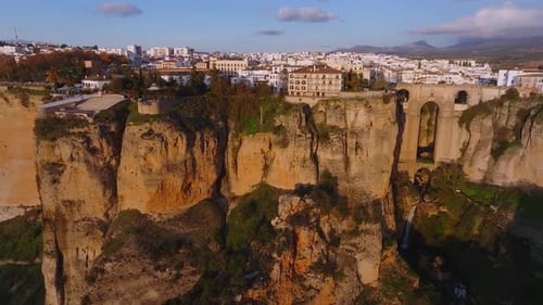 Aerial View of Ronda Spain Highlighting the Puente Nuevo Bridge and Whitewashed