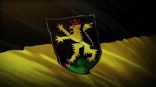 Realistic Waving Flag with Golden Lion Emblem