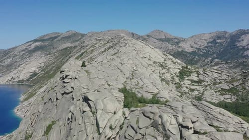 Aerial View of Mountains and Lake Landscape