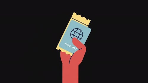 Animated Hand Holding Passport and Ticket for Travel