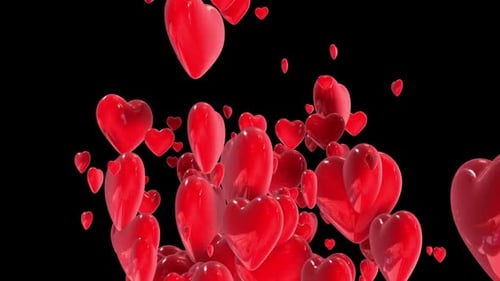 Floating red hearts on black background