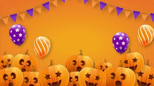 Animated Halloween Background with Pumpkins and Balloons