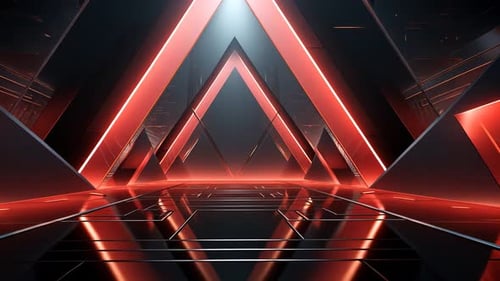 Futuristic, red-lit, triangular hallway