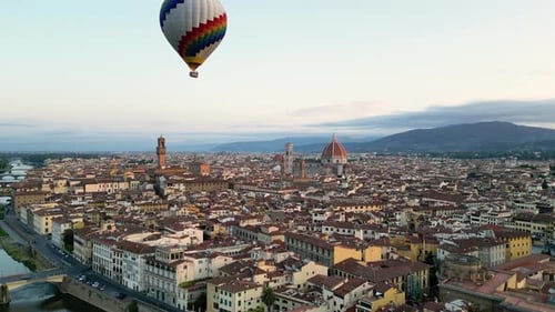 Florence Colorful Hot Air Balloon Epic Flying Above the City at Sunrise Italy