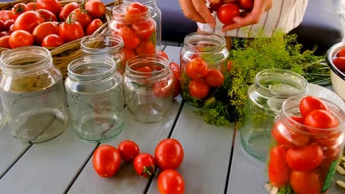 Preservation Tomatoes in Jars Selective Focus