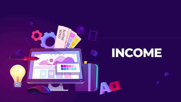 Animated Digital Design Workplace with Creative Elements, Backgrounds ...