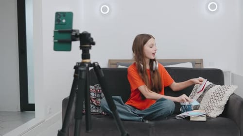 Teen Girl Recording Vlog on Smartphone at Home
