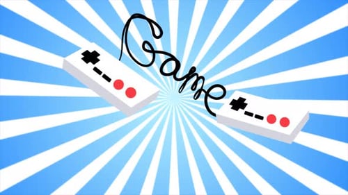 Retro Gaming Controllers Animation with Spinning Starburst Background