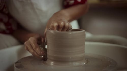 CloseUp View Of Crafting Pottery On The Potter's Wheel