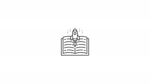 Minimalist Book and Rocket Launch Line Animation