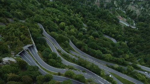 Aerial view drone flight at the idyllic mountain serpentine road Plöckenpass in the natural Austrian