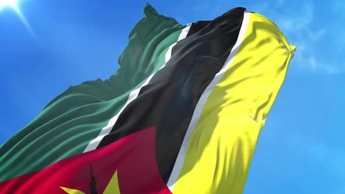 Mozambique National Flag Waving in Realistic Slow Motion