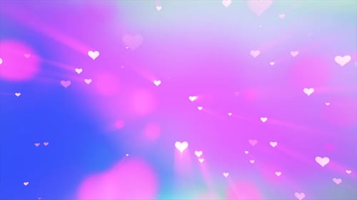 Glühende zarte schöne süße fliegende Liebesherzen auf blau-lila Hintergrund zum Valentinstag