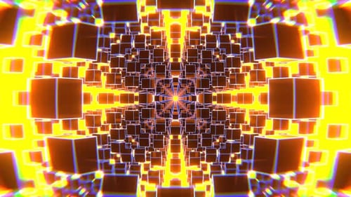 Black And Blue And Orange Strobe Chaotic Movement Of Cubes In Space Background Vj Loop In 4K