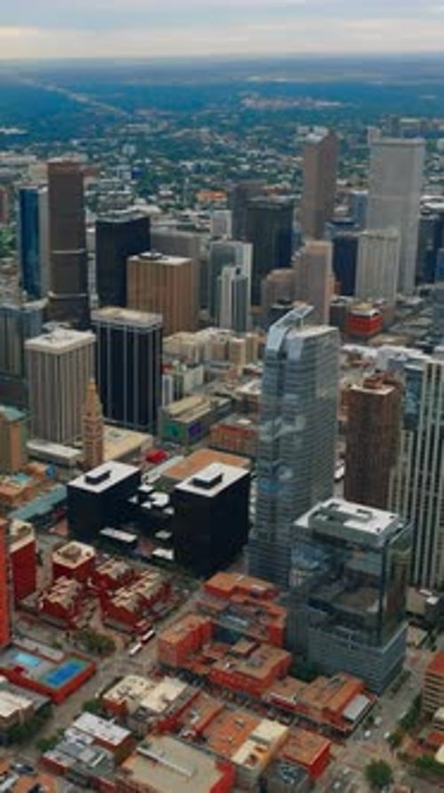 Downtown urban cityscape buildings. Aerial panorama of Denver, Colorado. Vertical video